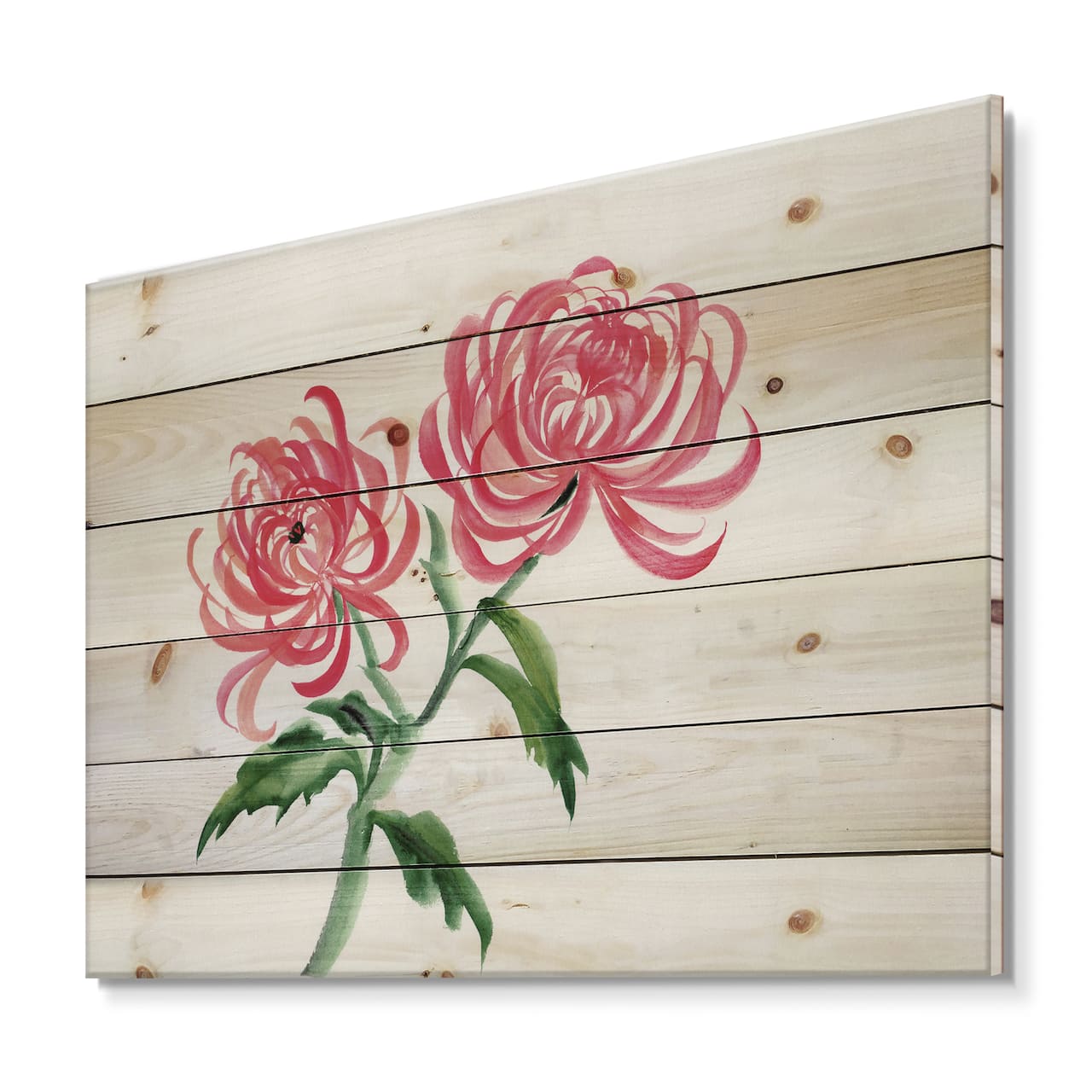 Designart - Vintage Purple Chrysanthemum Flower - Traditional Print on Natural Pine Wood